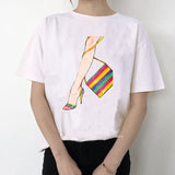 Newest watercolor high heels shoes print vogue t shirt femme funny t shirt women 90s hip hop punk shirt hipster streetwear