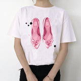 Newest watercolor high heels shoes print vogue t shirt femme funny t shirt women 90s hip hop punk shirt hipster streetwear