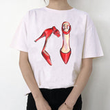 Newest watercolor high heels shoes print vogue t shirt femme funny t shirt women 90s hip hop punk shirt hipster streetwear