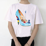 Newest watercolor high heels shoes print vogue t shirt femme funny t shirt women 90s hip hop punk shirt hipster streetwear