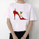 Newest watercolor high heels shoes print vogue t shirt femme funny t shirt women 90s hip hop punk shirt hipster streetwear