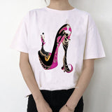 Newest watercolor high heels shoes print vogue t shirt femme funny t shirt women 90s hip hop punk shirt hipster streetwear