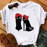 Newest watercolor high heels shoes print vogue t shirt femme funny t shirt women 90s hip hop punk shirt hipster streetwear
