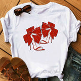 Newest watercolor high heels shoes print vogue t shirt femme funny t shirt women 90s hip hop punk shirt hipster streetwear