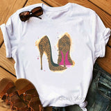 Newest watercolor high heels shoes print vogue t shirt femme funny t shirt women 90s hip hop punk shirt hipster streetwear