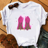 Newest watercolor high heels shoes print vogue t shirt femme funny t shirt women 90s hip hop punk shirt hipster streetwear