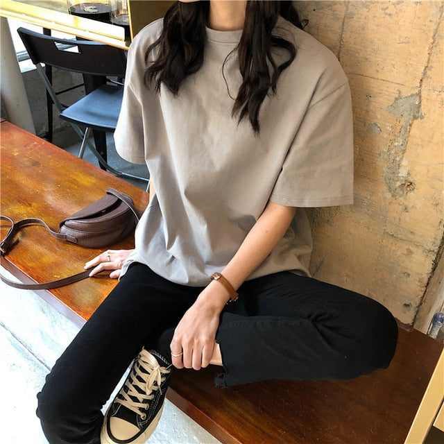 Alien Kitty 2020 New Soft Free Loose Hot Sale Solid Fresh Summer New T-shirt Women Fashion Natural Short Basic Shirt 4 Colors