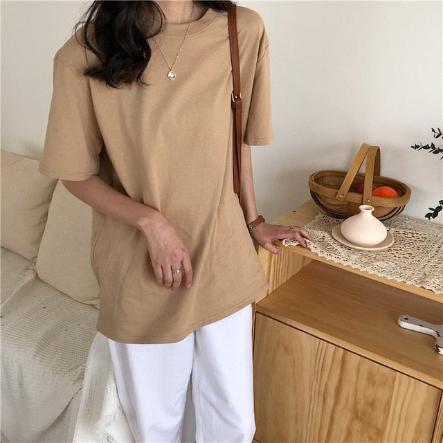 Alien Kitty 2020 New Soft Free Loose Hot Sale Solid Fresh Summer New T-shirt Women Fashion Natural Short Basic Shirt 4 Colors