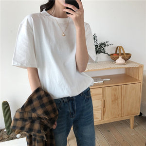 Alien Kitty 2020 New Soft Free Loose Hot Sale Solid Fresh Summer New T-shirt Women Fashion Natural Short Basic Shirt 4 Colors